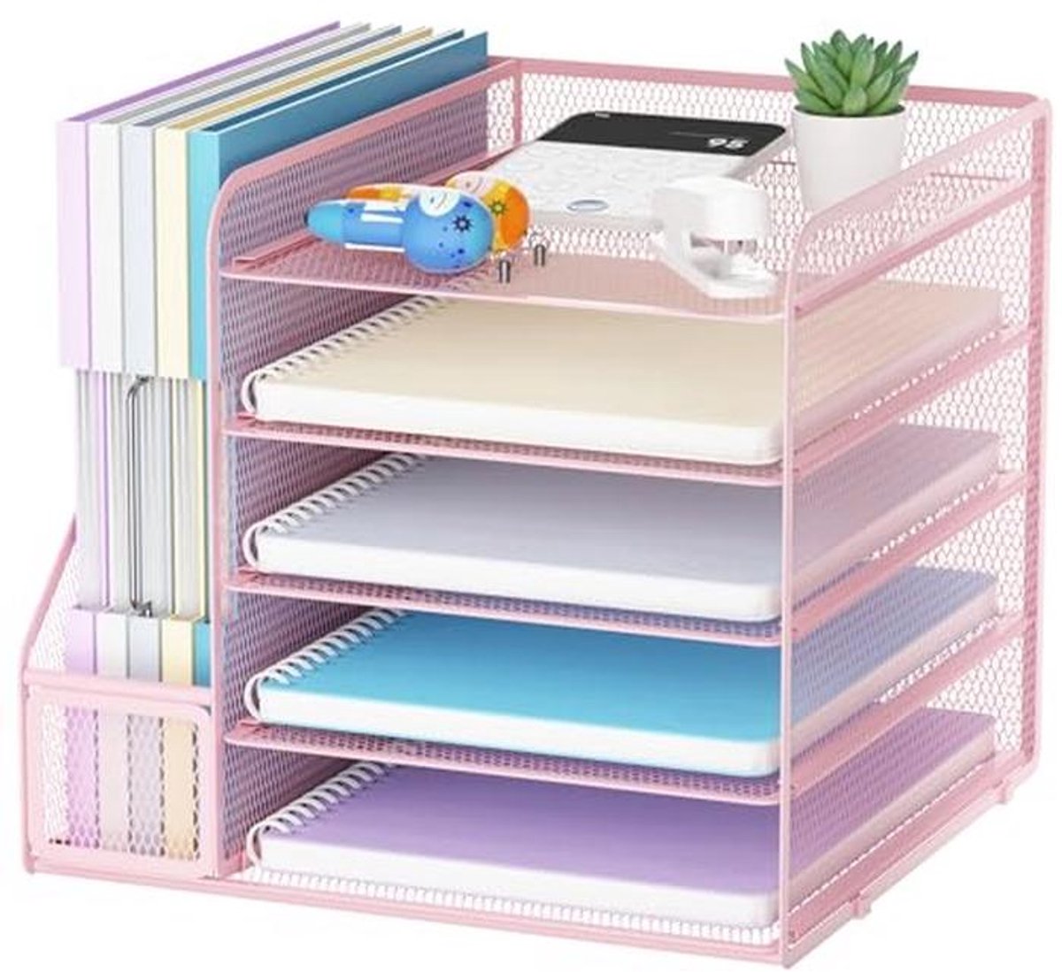 5-laags bureau-organizer voor papier en kantooraccessoires - Roze