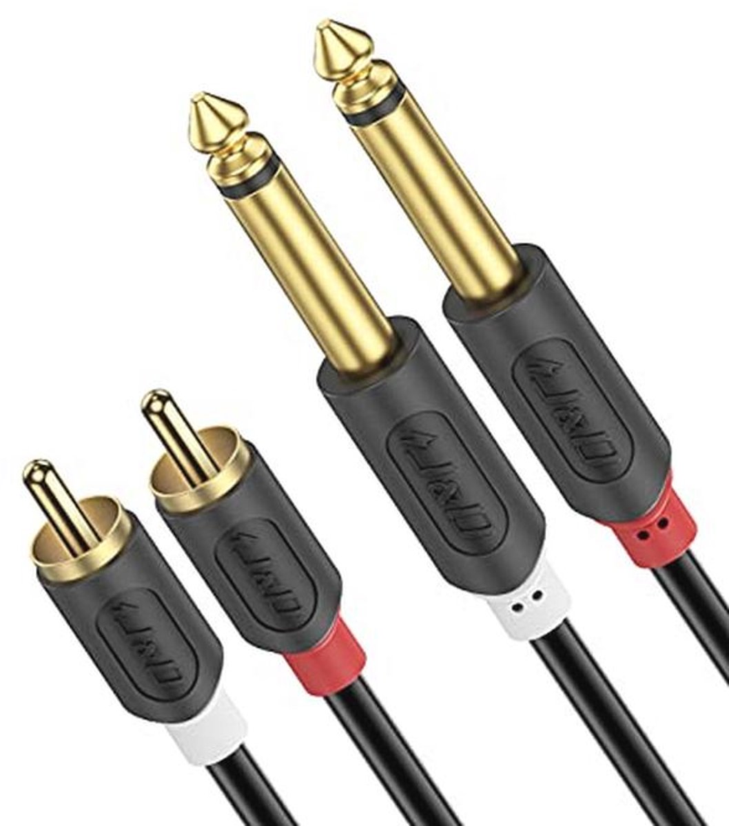 Dual 1/4 inch TS naar Dual RCA Stereo Audiokabel - 0,9 Meter