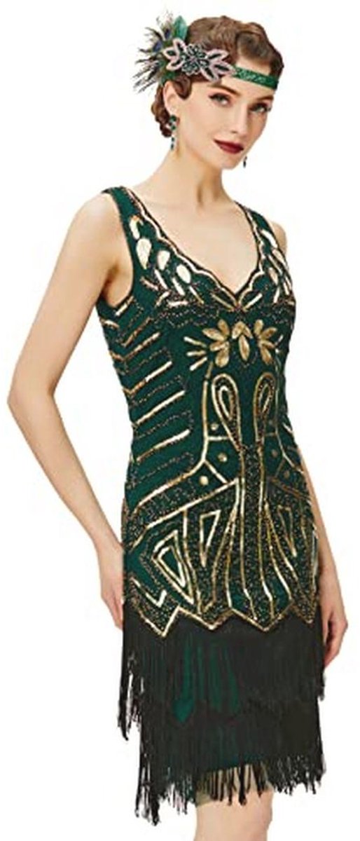 Vintage Flapper-jurk met V-hals voor dames | Cocktailjurk voor Speciale Gelegenheden