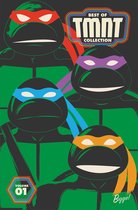 Cover van 'Best of TMNT Collection, Volume 01' met de vier Teenage Mutant Ninja Turtles met rode, paarse, blauwe en oranje oogmaskers op een grijze achtergrond.