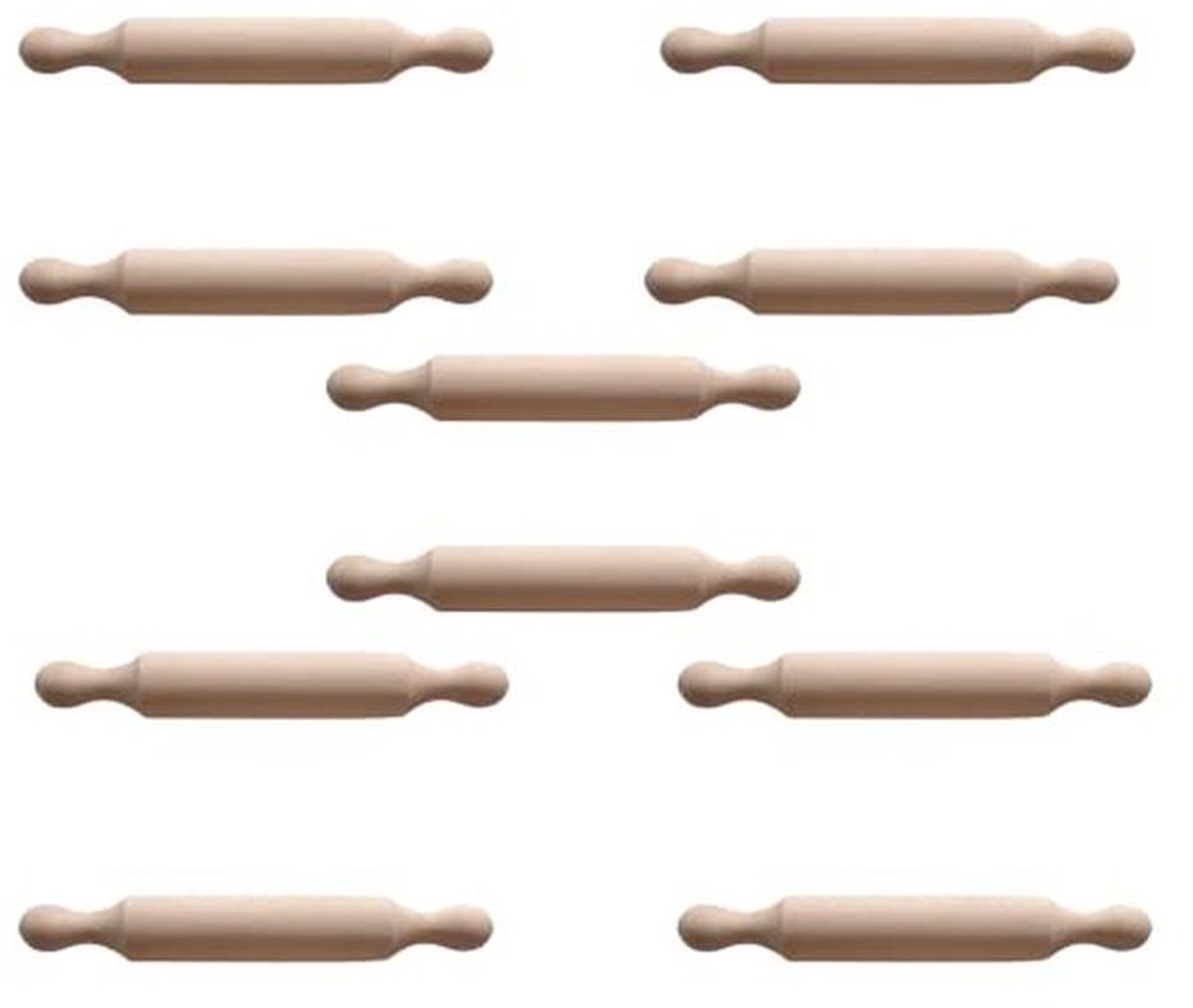 Houten Mini Deegroller Set - 10 Stuks - 15,6 cm - Perfect voor Kinderen en Kleine Keukens
