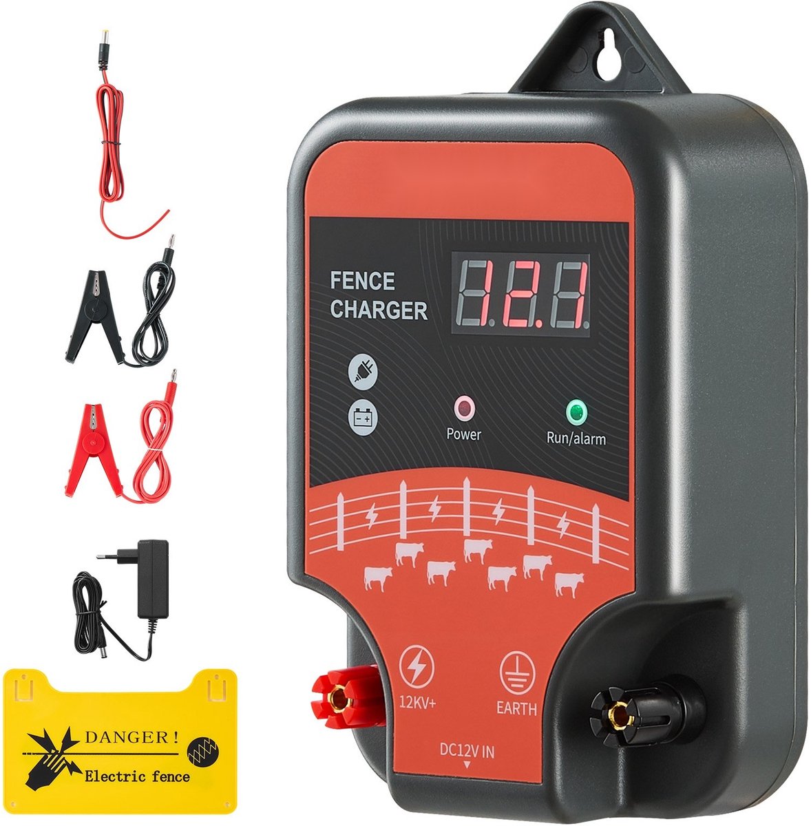 Schrikdraadapparaat - Elektrische Afrastering - 12 kV 3 J - AC/DC Voeding - Bereik 3 km - LED-display - Voor Vee en Pluimvee