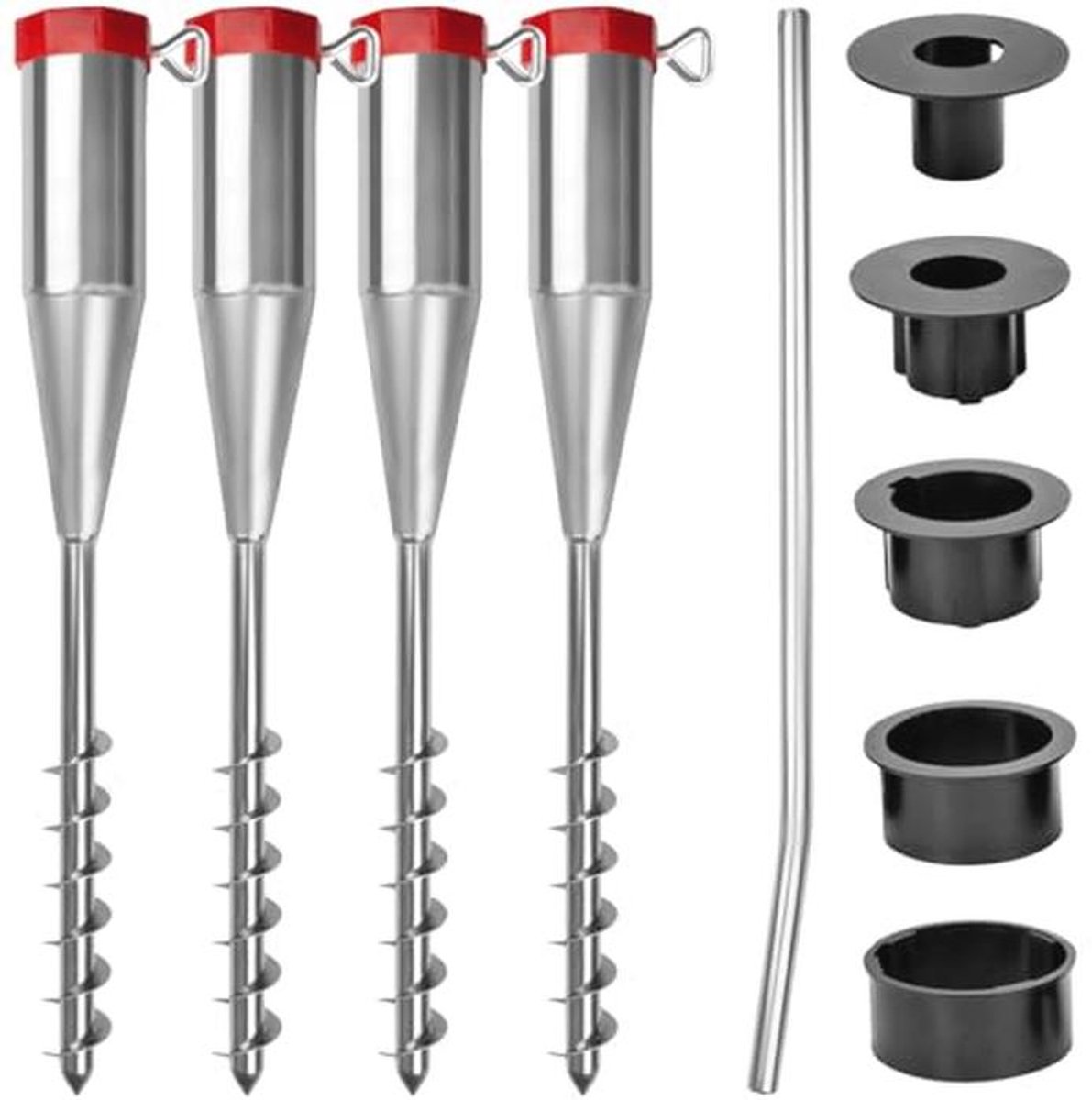 Set van 4 parasolstandaarden voor tuin en strand met grondanker, 25-60 mm, flexibele en mobiele vloerhouder