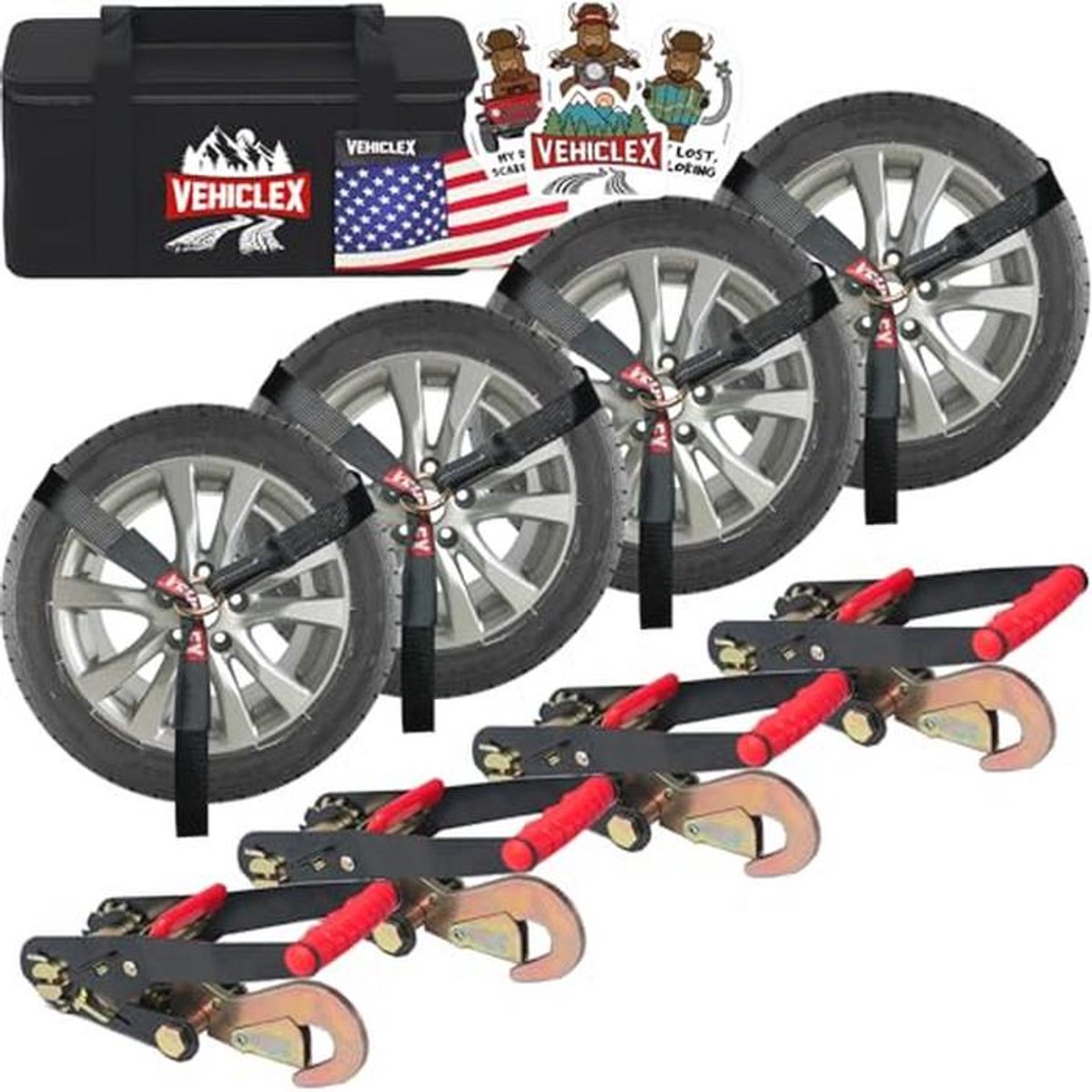 4 Pack 2"x20' Wiel Tie Down Riemen met Snap Haken - 1999 kg BS Ratelriemen voor Aanhangwagens