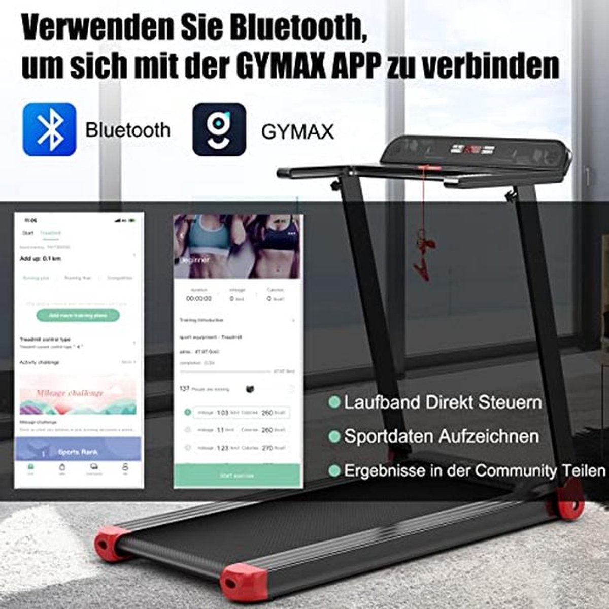 Inklapbare Elektrische Loopband 12 Programma's, Bluetooth, LED thumbnail 3