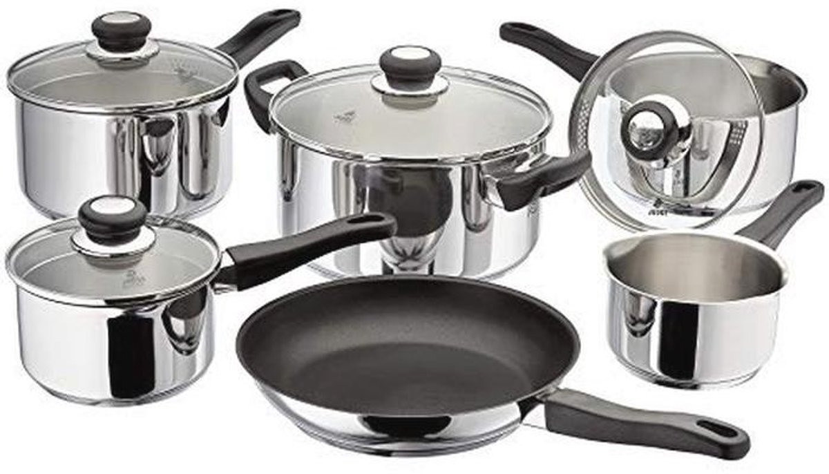 Set van 6 Roestvrijstalen Pannen met Deksels voor Koken en Aftappen