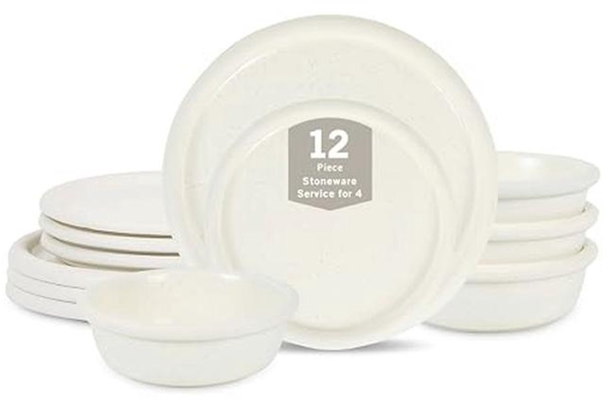 12-delige Aardewerk Servies Set voor 4 Personen - Wit