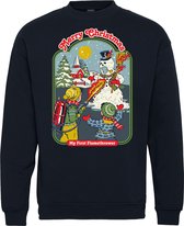 Kersttrui Vlammenwerper Cadeau | Foute Kersttrui heren dames | Christmas Sweater | Navy | maat 3XL
