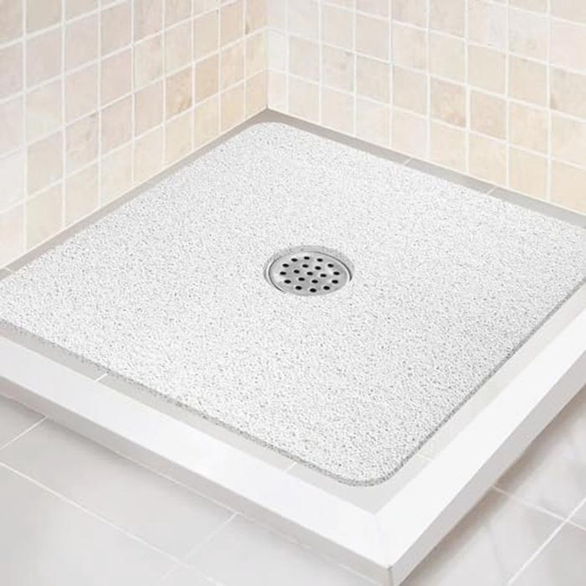 Antislip Douchemat - 61 x 61 cm Extra Grote Badmat met Afvoer - Zachte Loofah Douchecabine