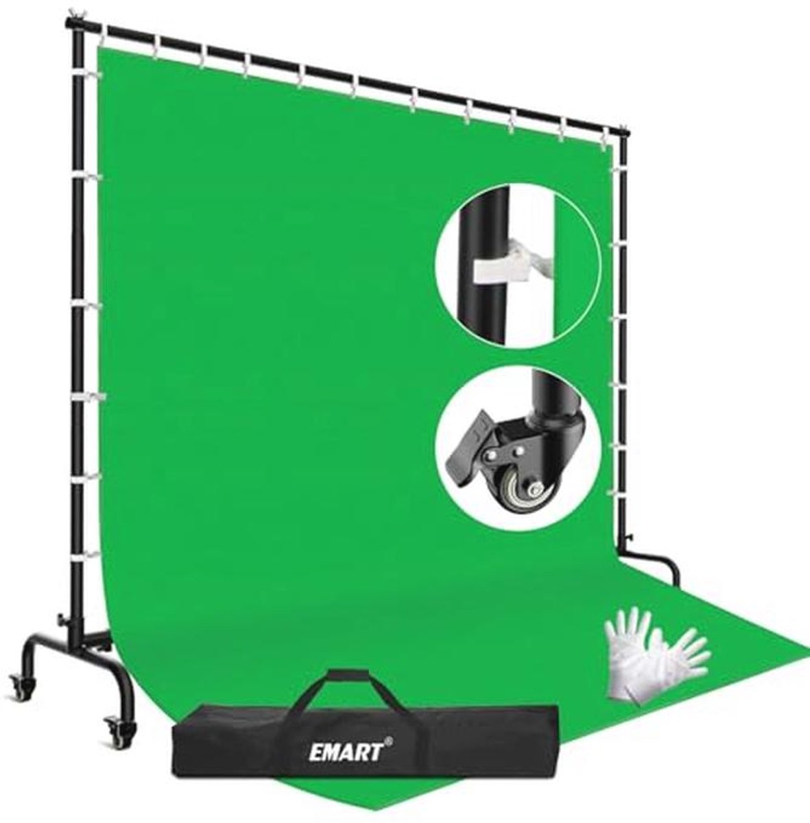 7x10ft Groen Fotografie Achtergrond Scherm met Verstelbaar Frame en Wielen