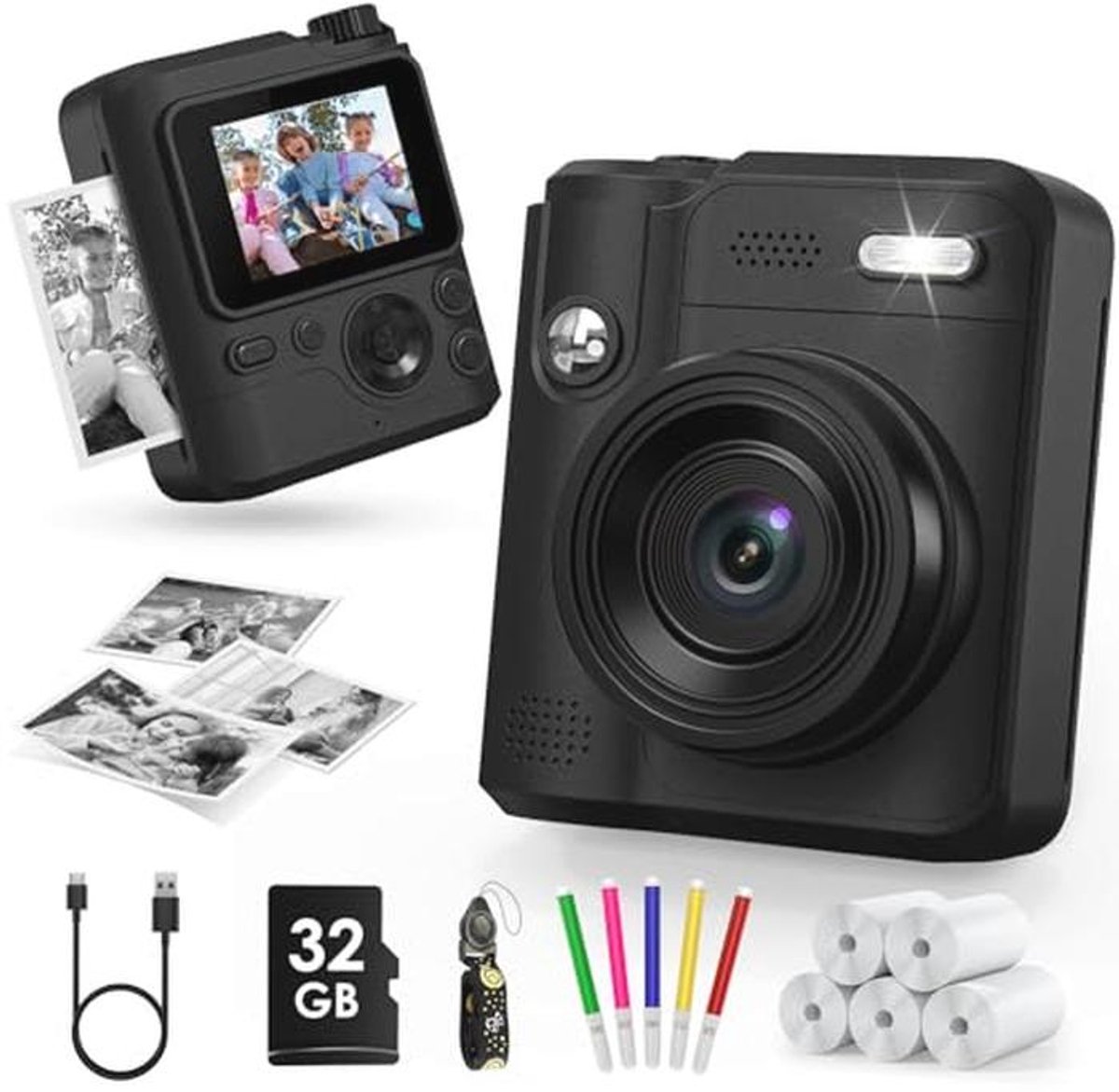 Gofunly Instant camera voor kinderen, 2,0 inch scherm, instant camera voor kinderen met 32 GB kaart, 1080p HD digitale camera, cadeau voor meisjes en jongens van 3 tot 12 jaar