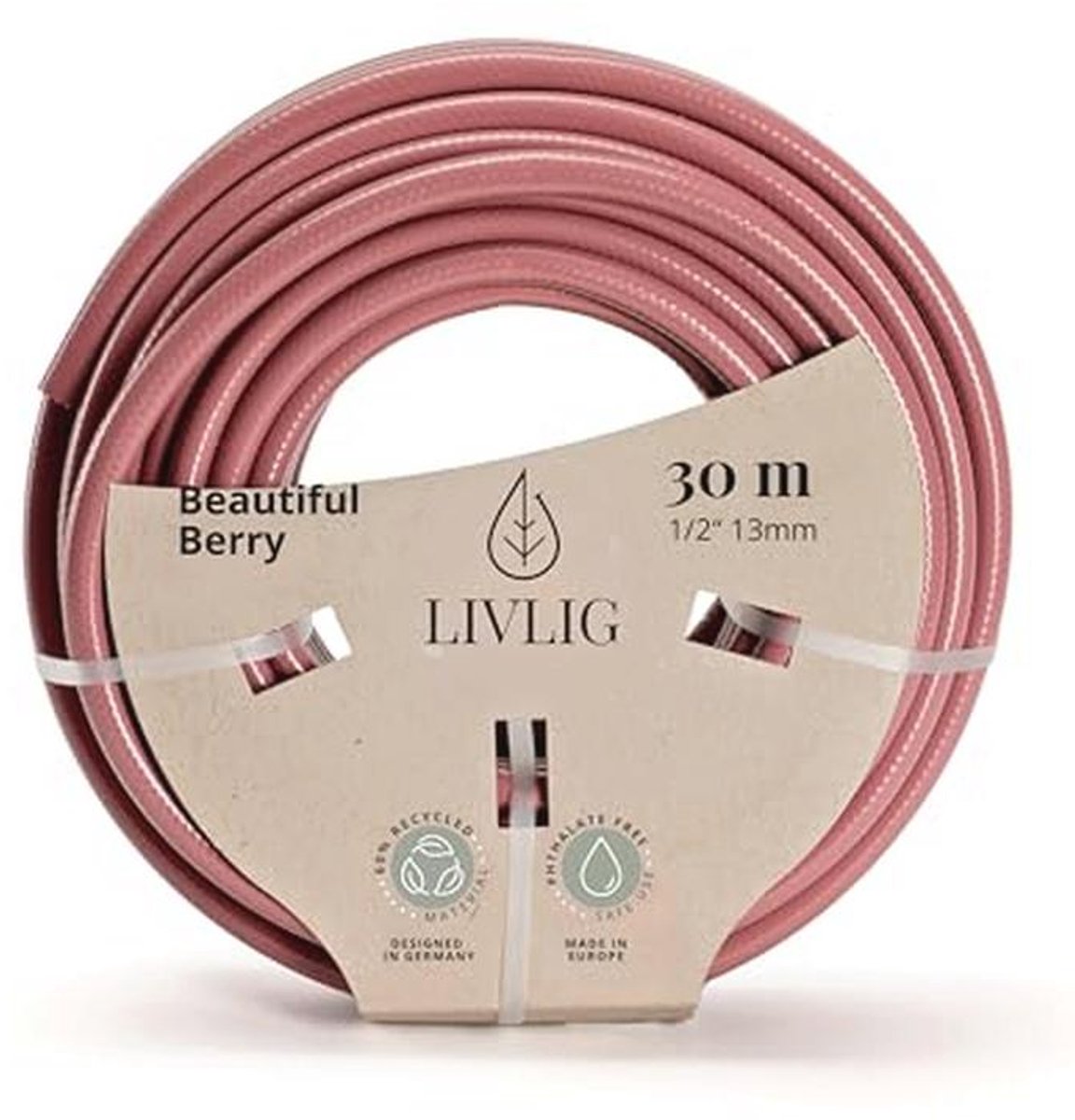Tuinslang 30 m 1/2 Inch - Duurzame Water Hose van Gerecycled PVC - Kleur Berry