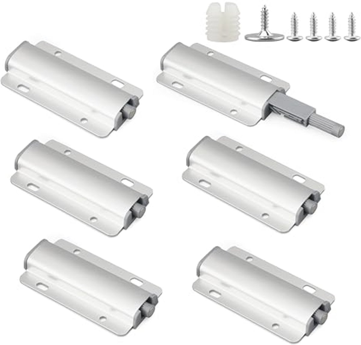 Drukdeuropeners Set van 6 - Aluminium Push-to-Open Deuropeners met Schroeven voor Kasten en Deuren