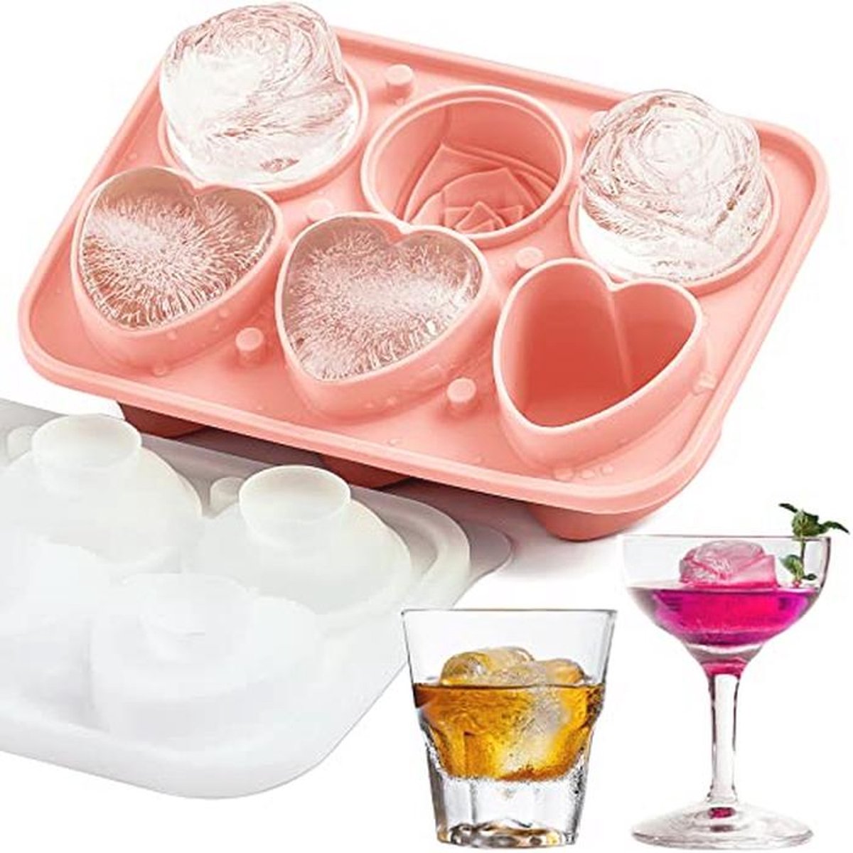 Siliconen IJsblokjesvorm met Rozen en Hartjes voor Cocktails en Dranken