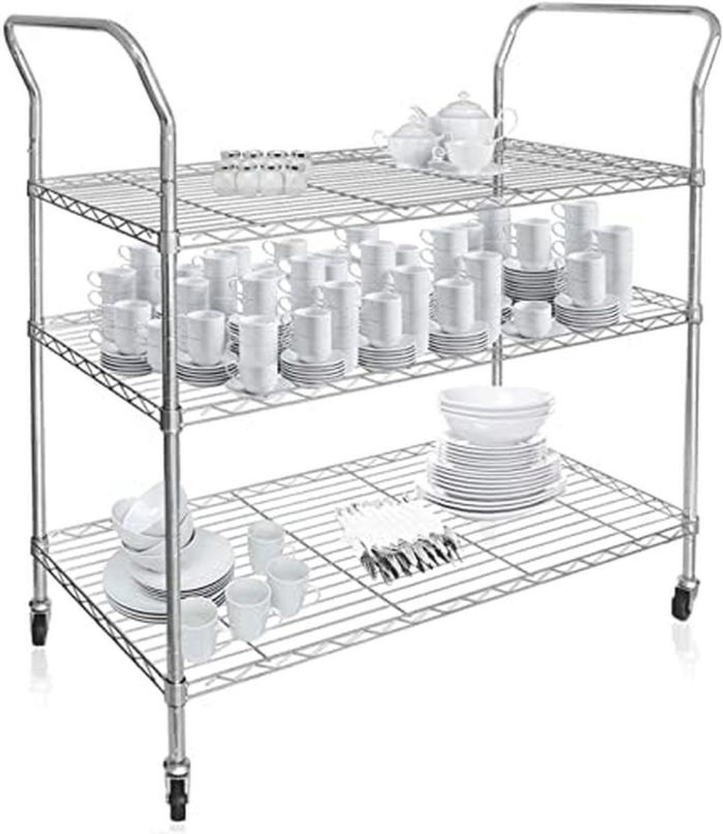 Multifunctionele Keukenwagen met Wielen 3 Niveaus - Ideaal voor Keuken, Badkamer en Kantoor