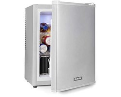 Klarstein Happy Hour - Minibar, Mini Refrigerator, Beverage Refrigerator, Compression, Cooling Temperature: 5-15°C, Quiet: 0 dB, LED Light, 32 Litres, Silver