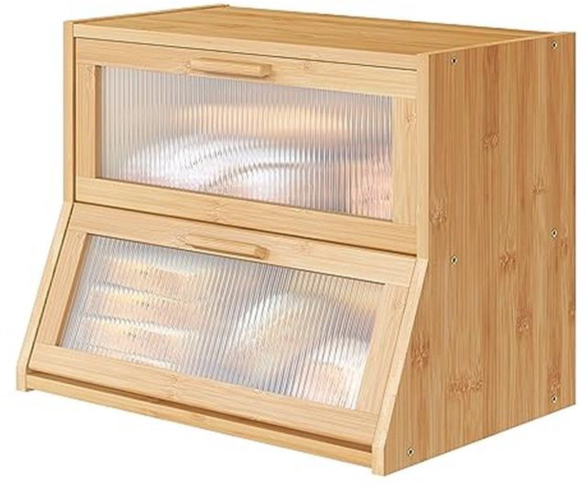 Bamboe Houten Broodtrommel met Dubbellaagse Grote Capaciteit en Acryl Deurpaneel