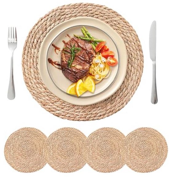 Burnt Orange Placemats for Dining Table Set of 4, Linen Cloth for Square/Rectangle/Round Table Mat Placemat, Modern Geometric Minimalist Lattice Patchwork Kitchen Dinner Holiday Décor
