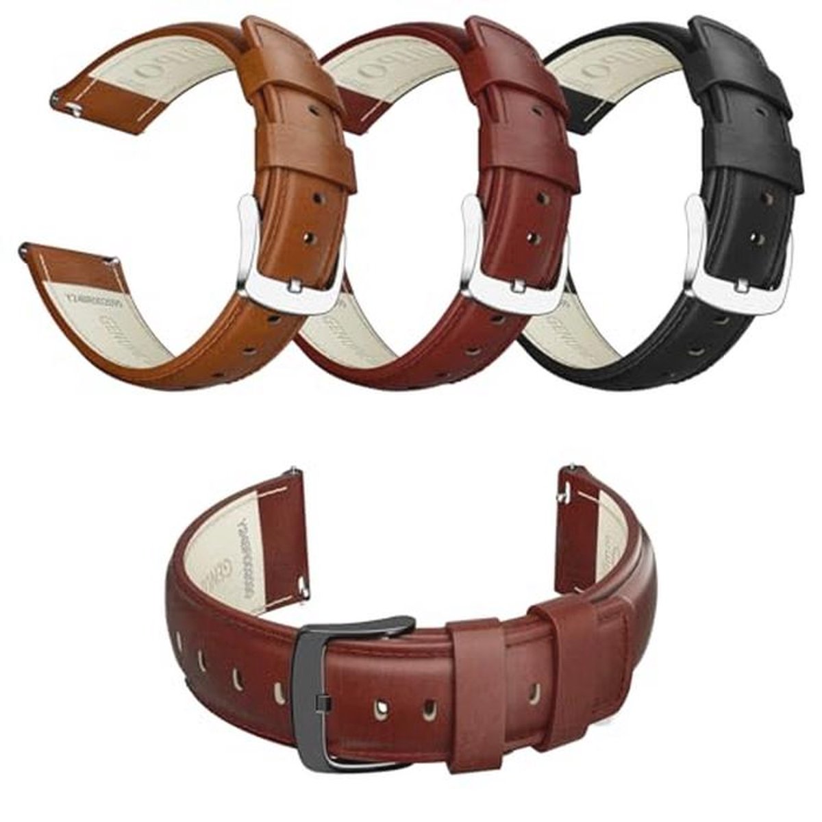 Echte leren horlogebandjes 20 mm, 22 mm, 24 mm met snelsluiting voor heren en dames