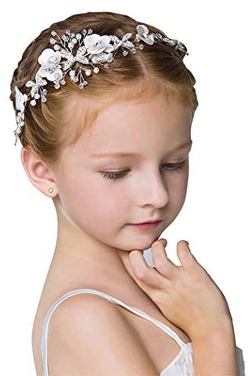 Diadeem met Witte Bloemen en Kristallen - Haaraccessoire voor Bruidsmeisjes en Kinderen