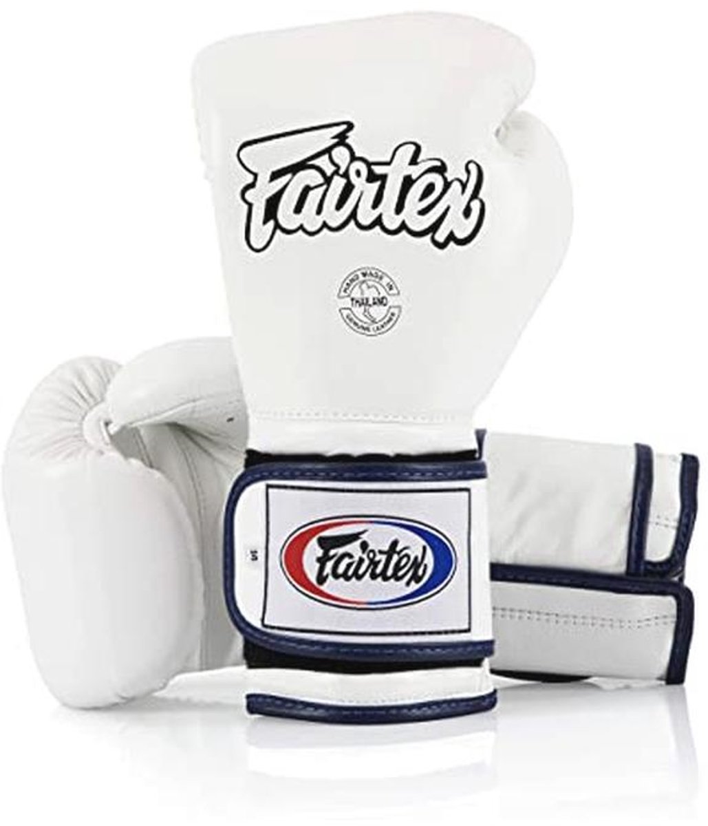 Fairtex BGV9 Mexican Style Bokshandschoenen – Premium Thais Leer – Wit/Blauw - 16 oz