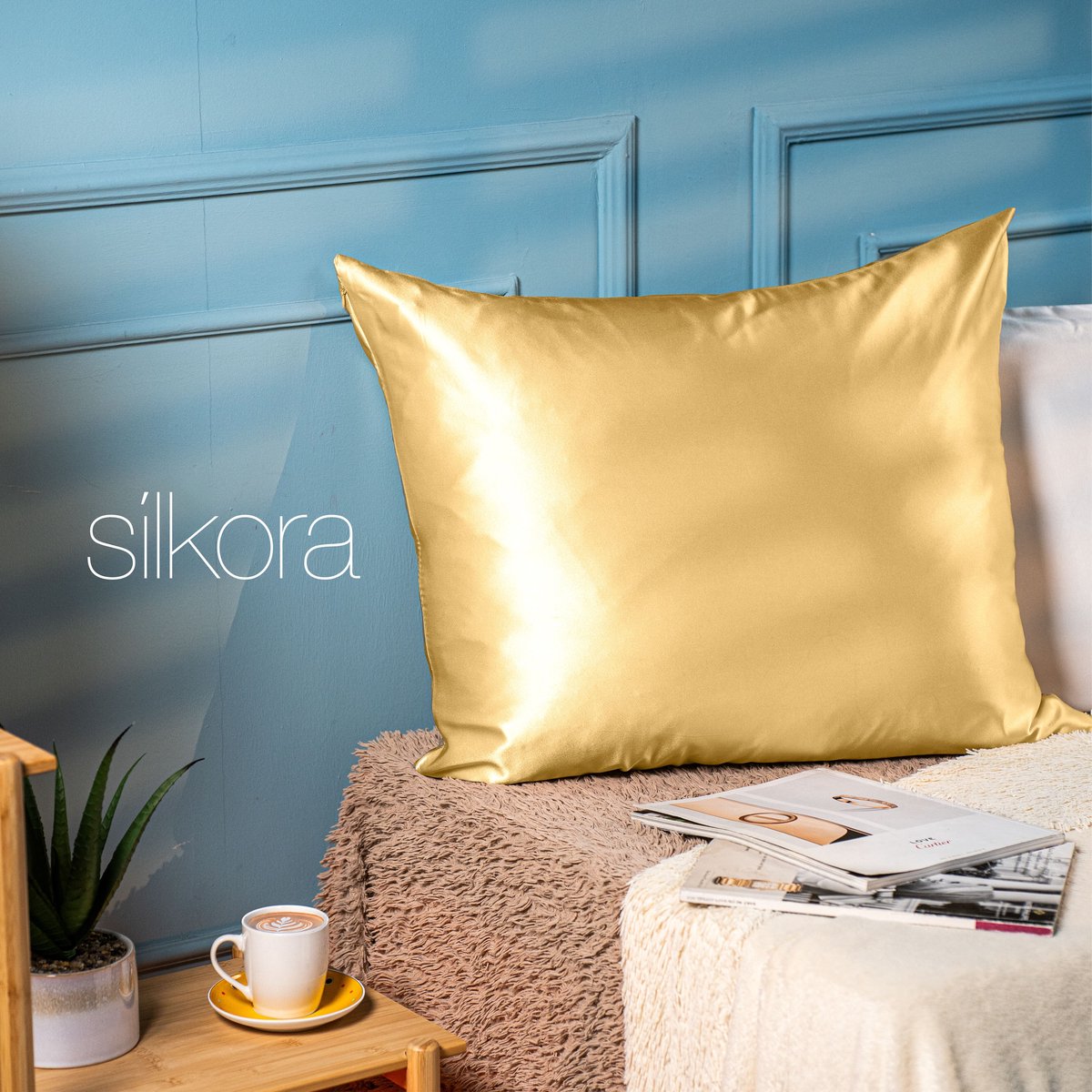 Silkora Premium Silk Pillowcase - 40x80 cm - 22 Momme 100% Moerbei Zijden Kussensloop Met Verborgen Rits - Anti-rimpel, Verkoelende, Anti-pluis - Goudgeel