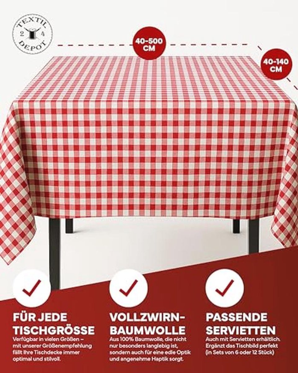 Vierkante geruite tafelkleden van 100% katoen, verkrijgbaar in diverse kleuren en maten