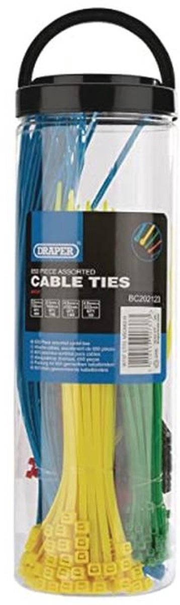 Draper 90737 650-delig gesorteerd gekleurd nylon kabelbinderpakket