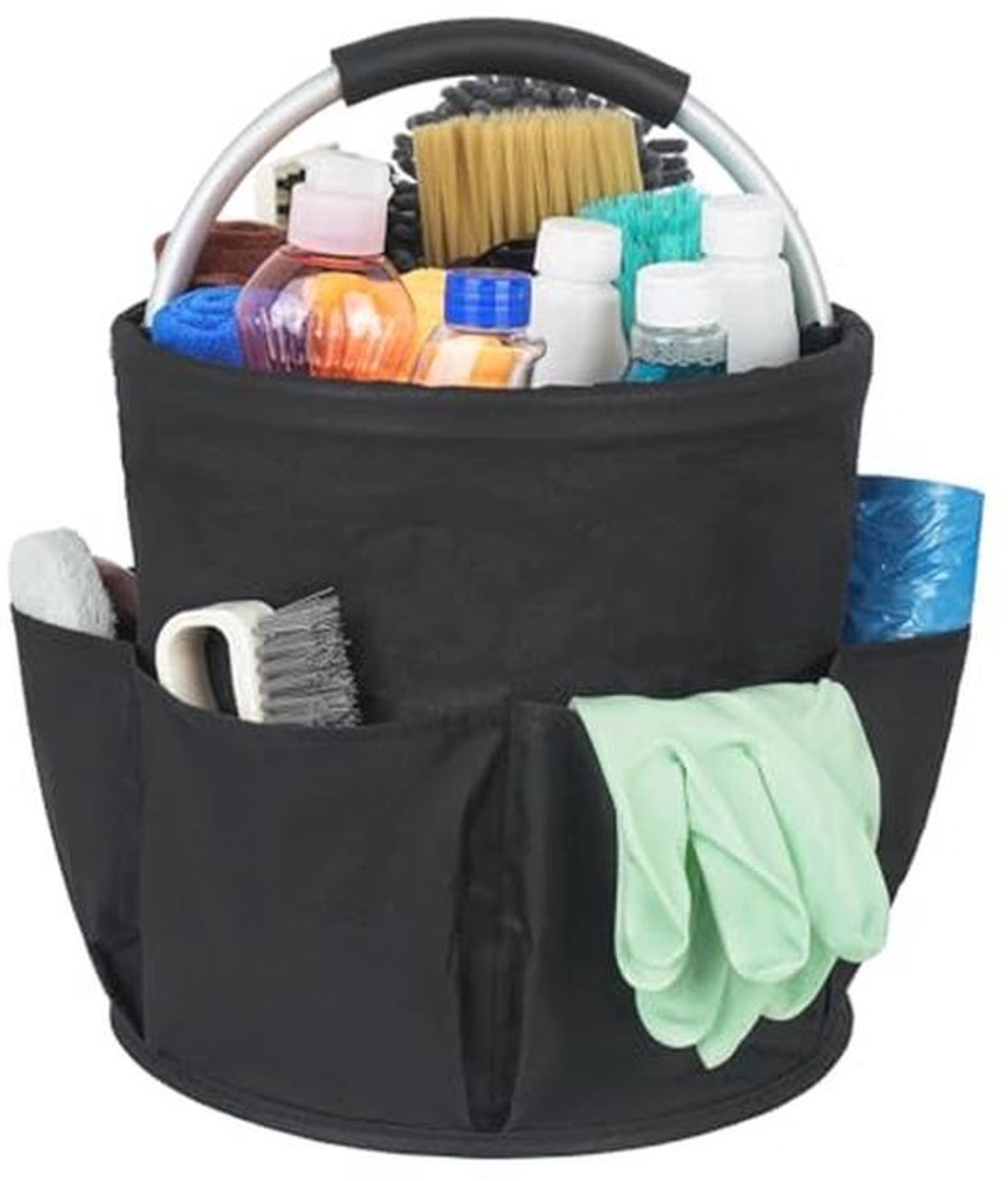 Grote Reinigingsbak met Handvat - Multi-pocket Organizer voor Schoonmaakproducten - Zwart