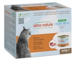 Almo Nature HFC Natural Light Meal - Natvoer voor Katten - Kip met Tonijn - Human Grade, Glutenvrij - 50g, Pak van 4