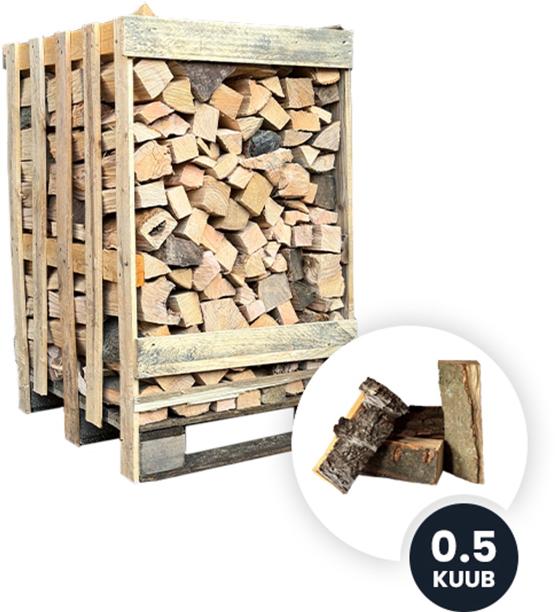 123natuurproducten.nl - Mini pallet ovengedroogd haardhout BUDGET MIX (0,5 kuub gestapeld)