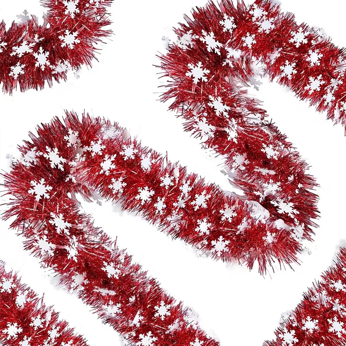 QTTVBTNA - 1 Stuk 10 Meter Kerst Slingers met Sneeuwvlokken, Rode Metallic Kerst Guirlande - Kerstboom & Plafond Versiering voor Binnen en Buiten - Feestelijke Decoratie voor Nieuwjaar & Verjaardagen