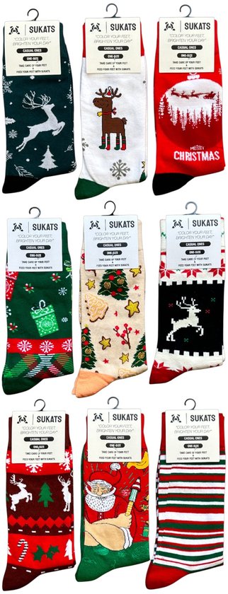 Sukats® The Casual Ones - 9 Paar - Kerstsokken - Maat 38-44 - One-Size - Dames en Herensokken - Set B - Happy Colorful Socks - Grappige Sokken - Vrolijke Sokken - Cadeausokken