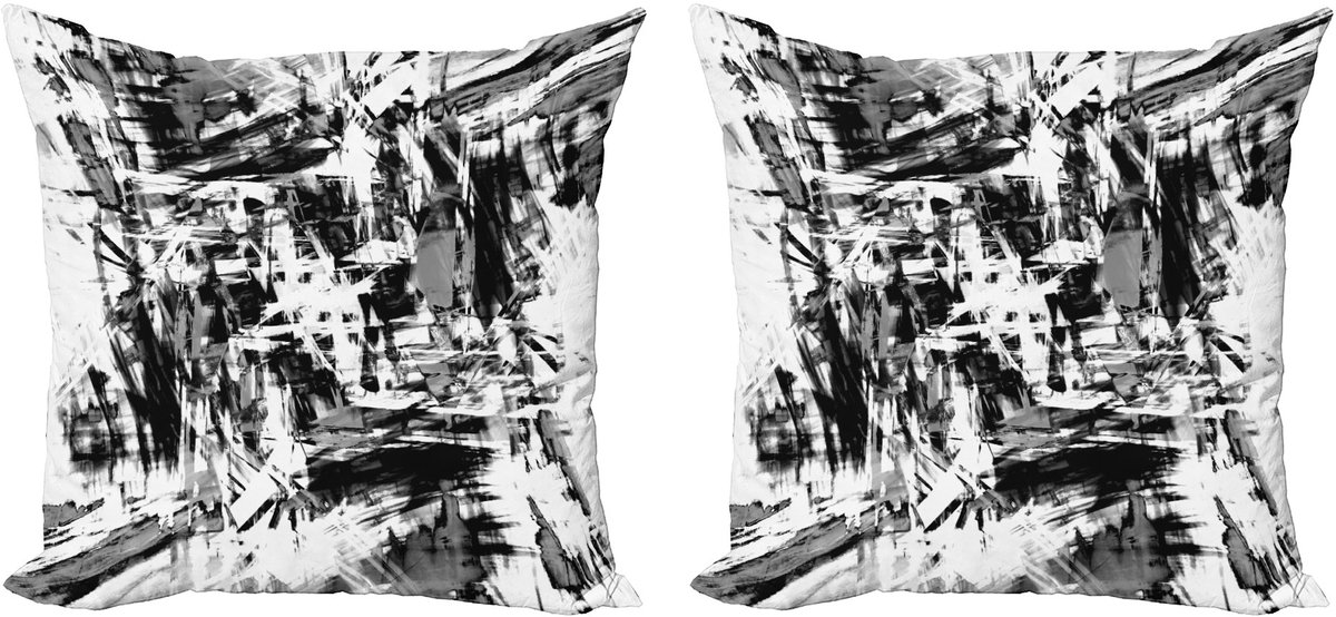 ABAKUHAUS Abstracte decoratiekussenhoes – 2-pack – Grunge-stijl 40x40 cm Zwart