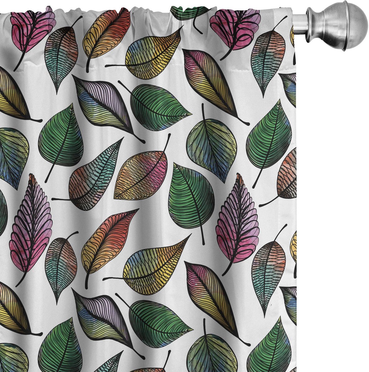 ABAKUHAUS Bladeren Gordijnen – 2x75x175 cm – Multicolor Microfiber Mehrfarbig