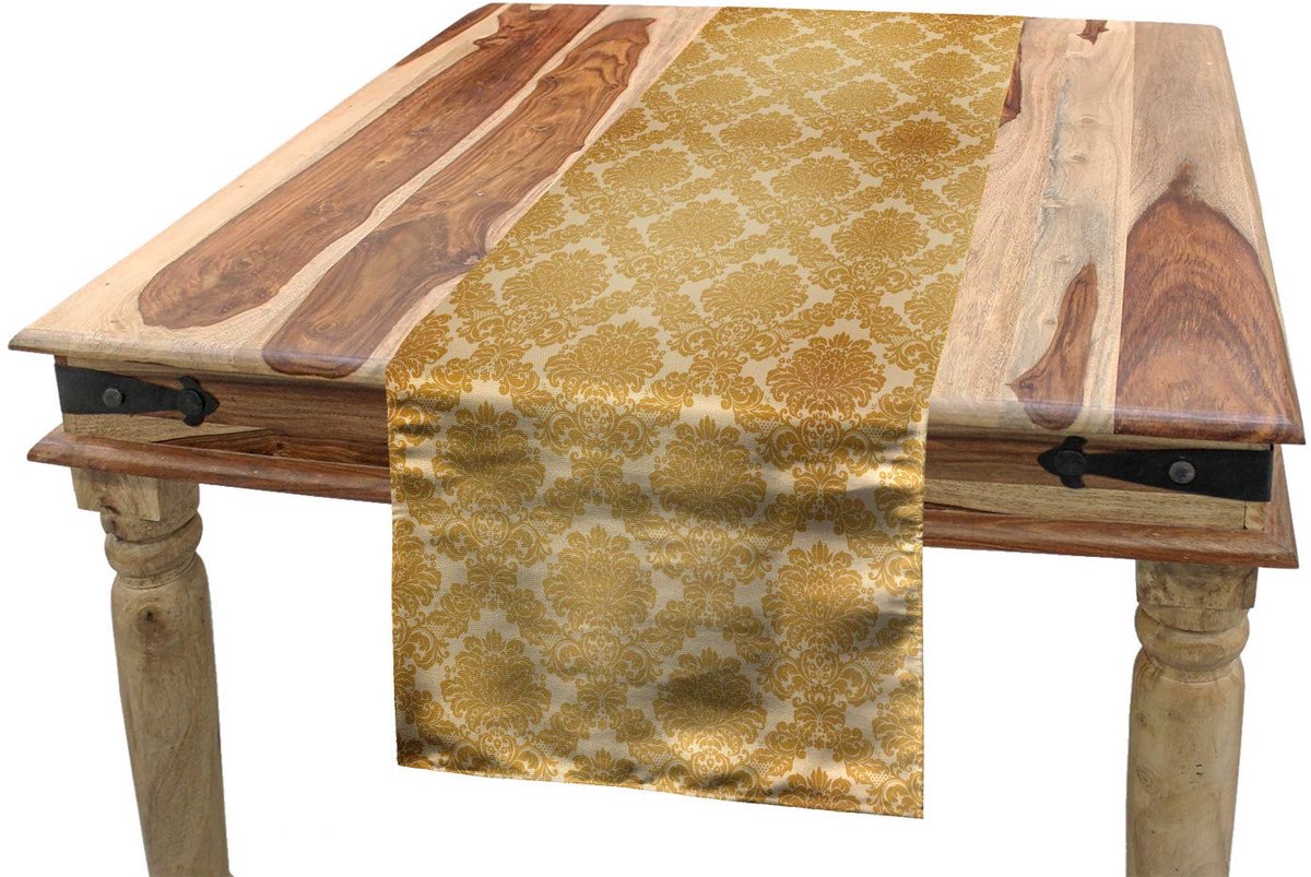 ABAKUHAUS damast tafelloper – bloemenontwerp – 40x180 cm – amber