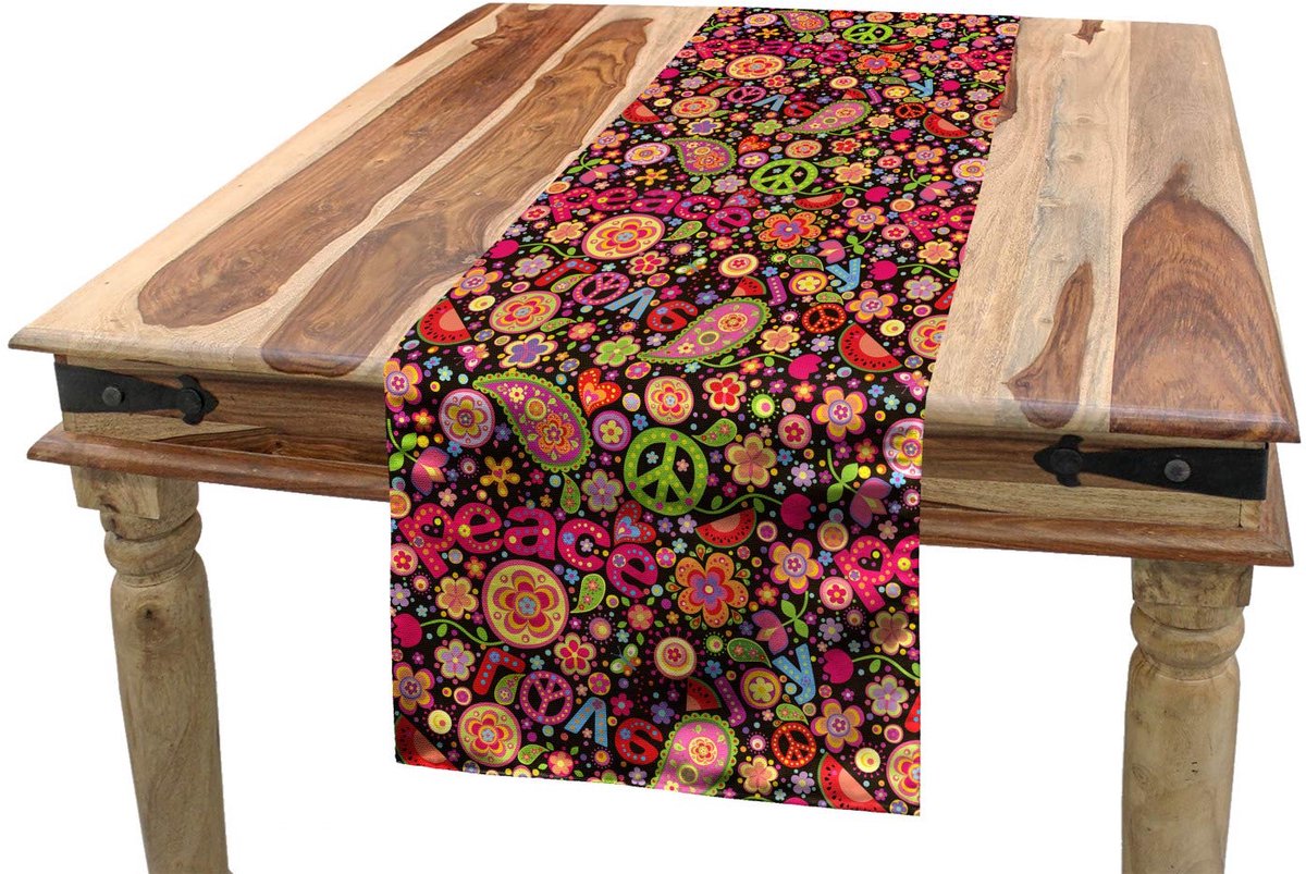 Abakuhaus Tafelrunner – Hippie-paisley, 40x300 cm, zwart-roze