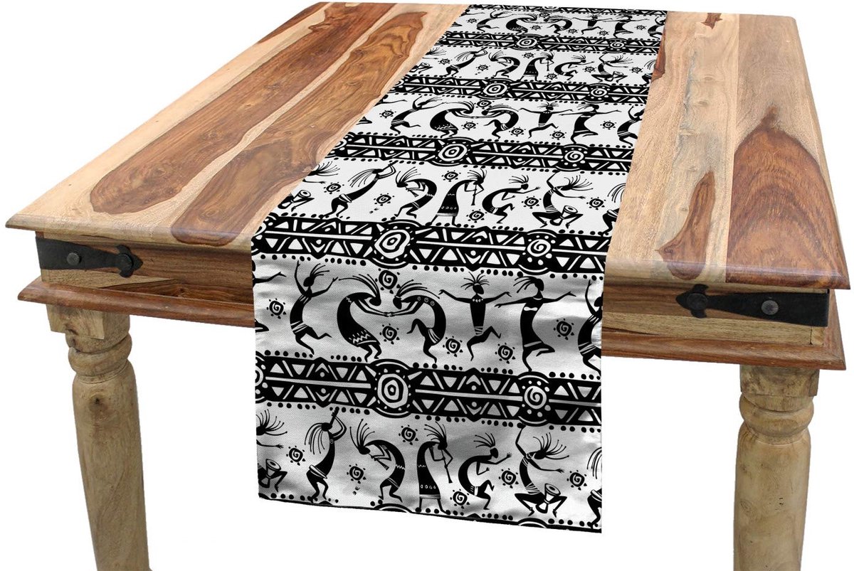 ABAKUHAUS Tafelloper – Afrikaanse motieven – 40x180 cm – Wit/Zwart