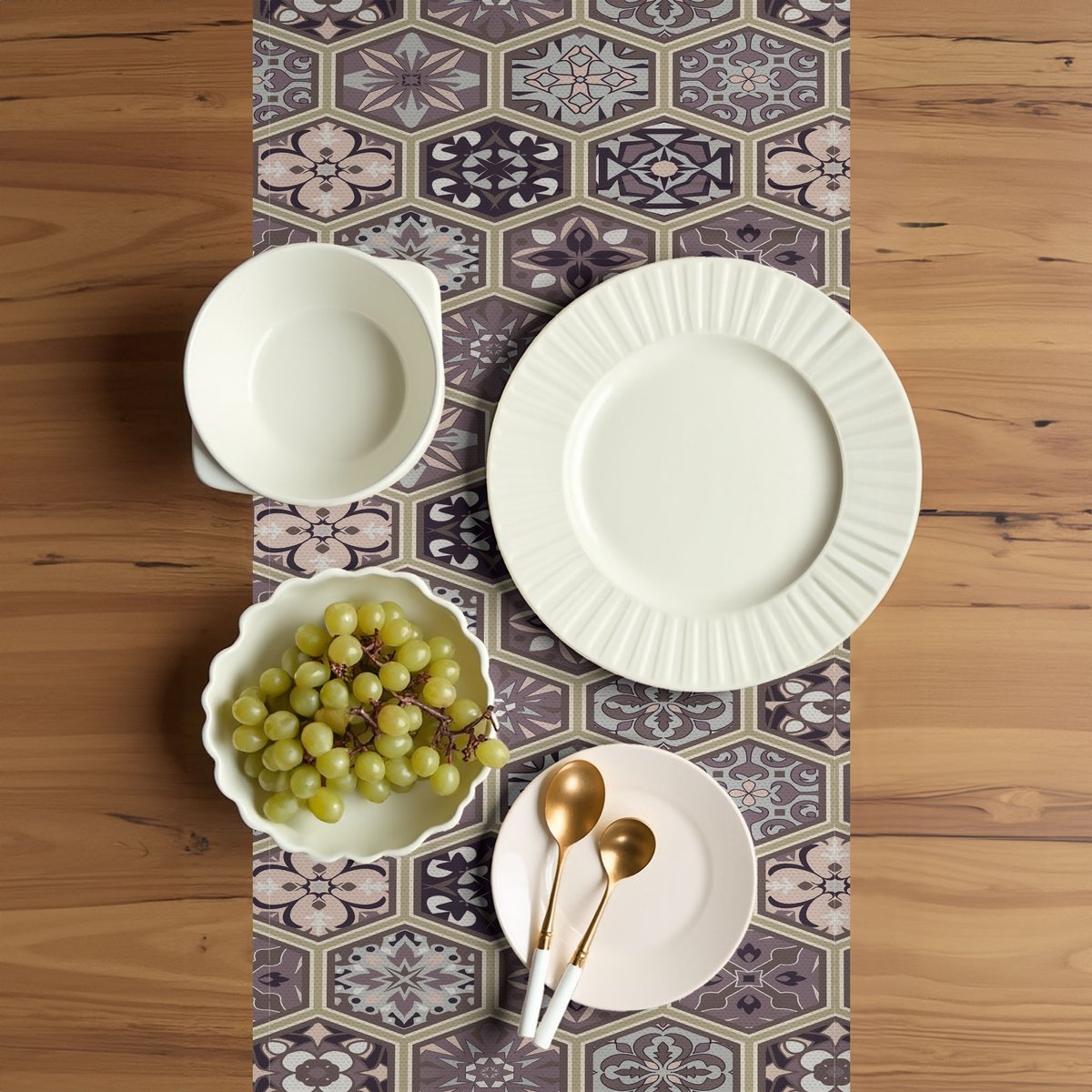 ABAKUHAUS tafelrunner – honingraatpatroon – 40x180 cm – beige/taupe