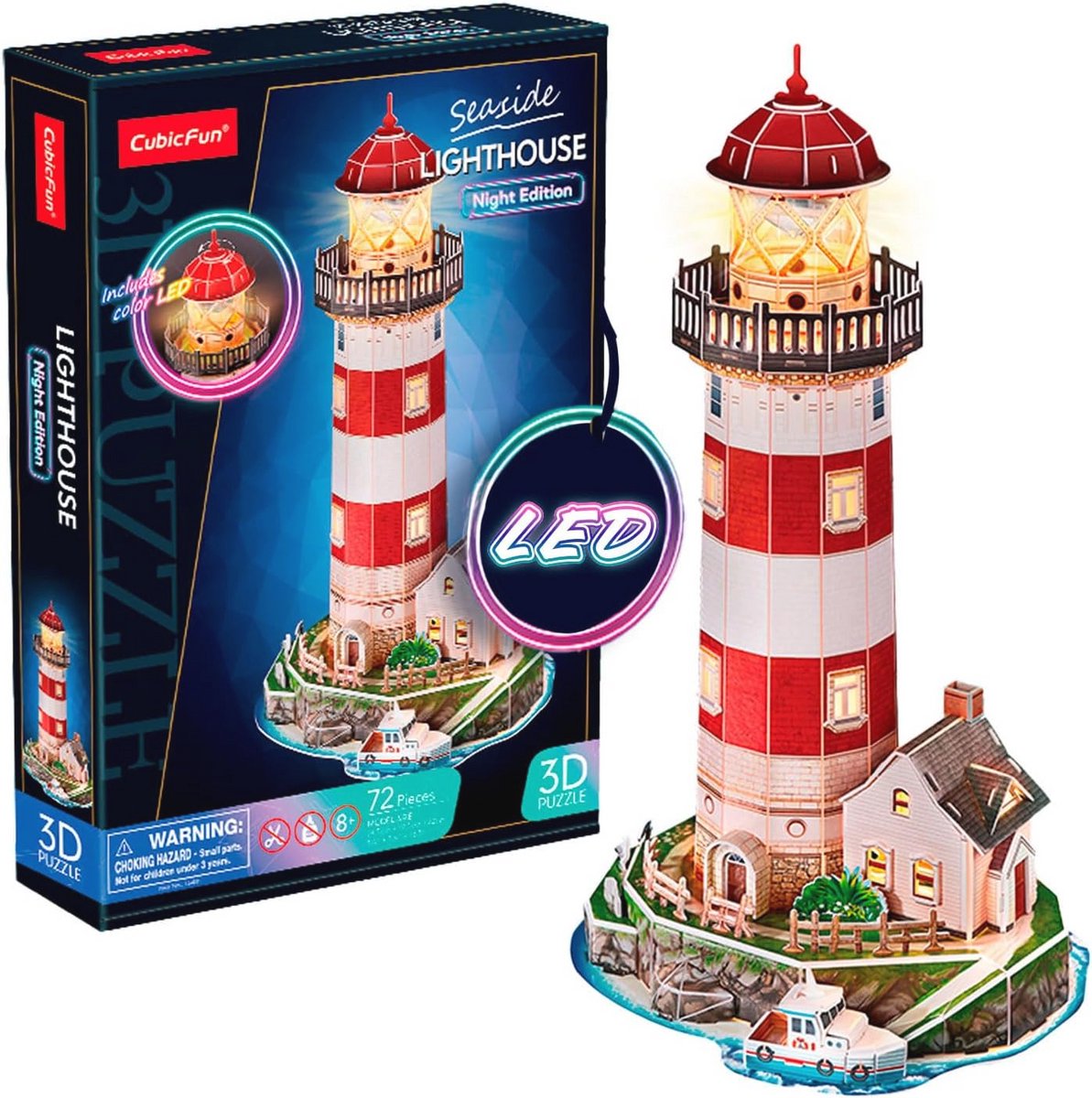 3D Puzzel Vuurtoren met LED Verlichting voor Kinderen - Bouwpakket 72 Delen