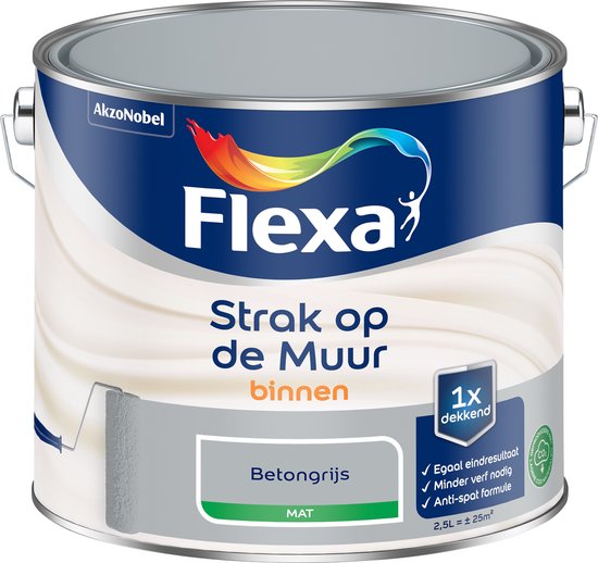 Flexa - Strak op de Muur Binnen Muurverf Mat - Betongrijs - 2.5 L