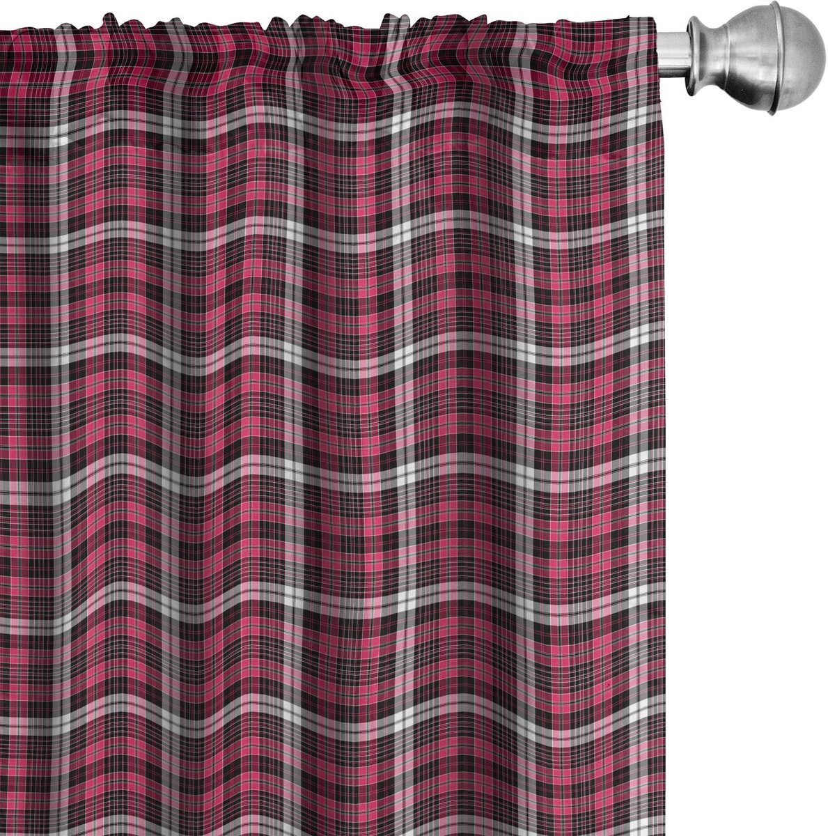ABAKUHAUS Kariert Voorhangen – Geometrisch Tartan – 2x75×175 cm – Microfiber – Rosa/zwart/wit Roze