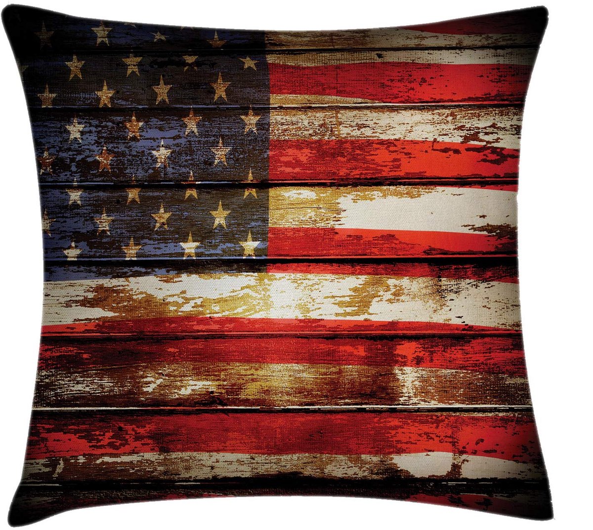 ABAKUHAUS Amerikaanse Vlag Kussenhoes – Vintage Hout – 45x45 cm – Tweezijdig bedrukt