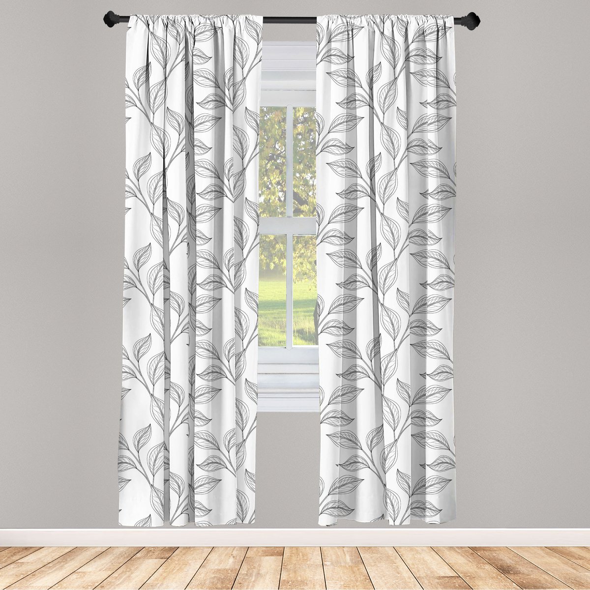 ABAKUHAUS Voorhangen – Boho-Bladeren – 2x75x245 cm – Zwart/Wit