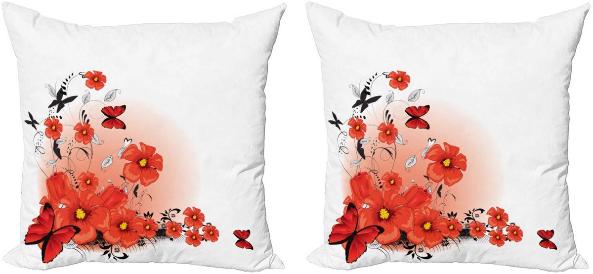 ABAKUHAUS Mohn kussenhoes – Cartoon Frisse Kunst – 2x40x40 cm – mikrofaser Zwart