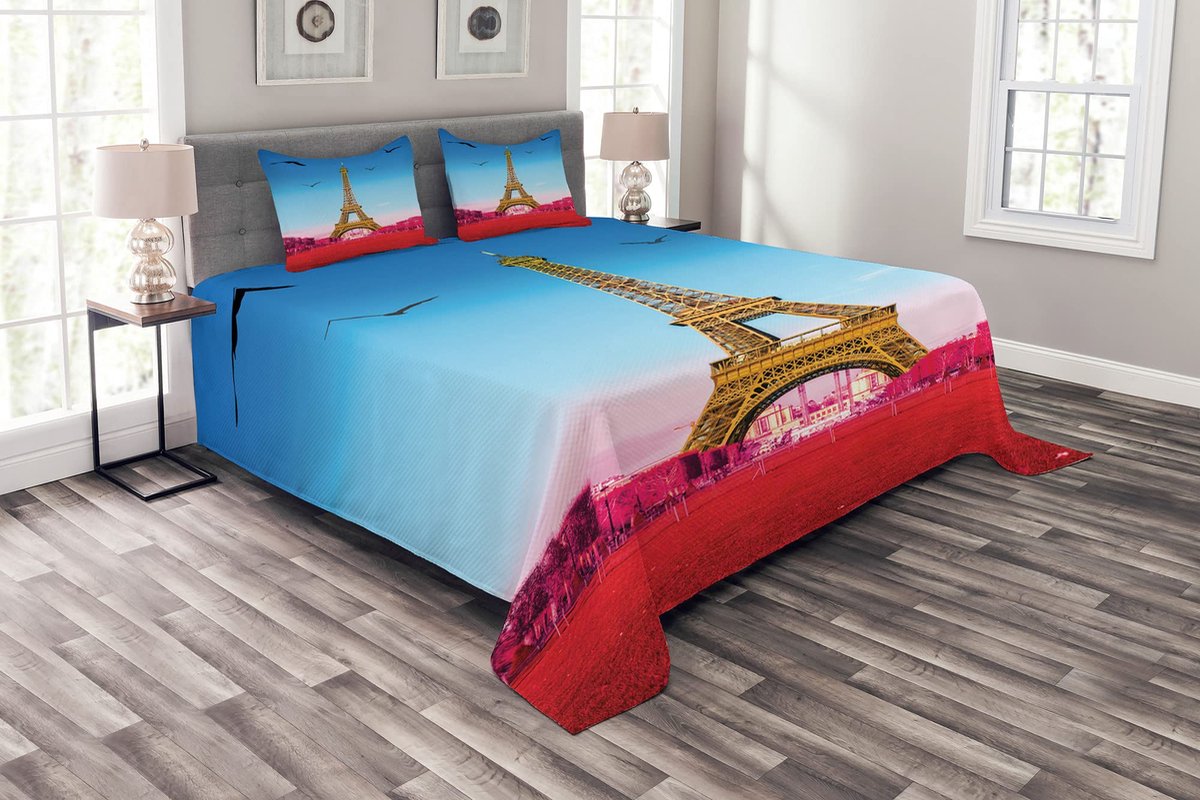 ABAKUHAUS Parijs-sprei – Abstract Gras Eiffeltoren – 220x220 cm – Fuchsia/Blauw