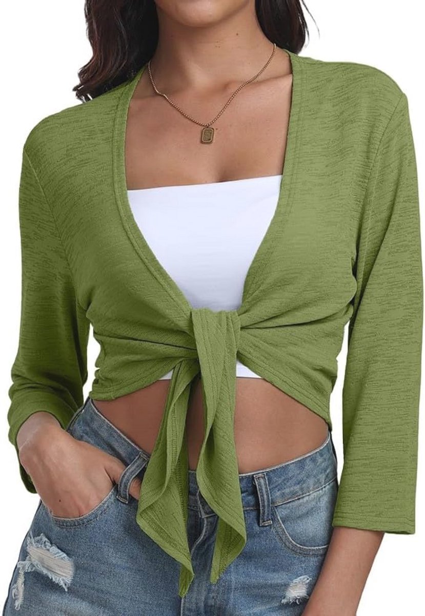 Dames V-hals Casual Lichtgewicht Shrug met Strikdetail 3/4 Mouwen