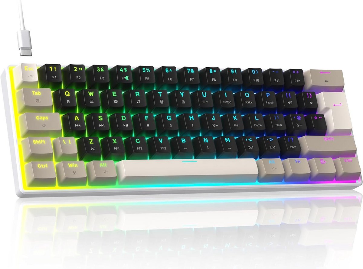 Compact Mechanisch Gamingtoetsenbord - 60% UK-Layout, 61 Toetsen, RGB Verlichting, Hot-Swap Functionaliteit