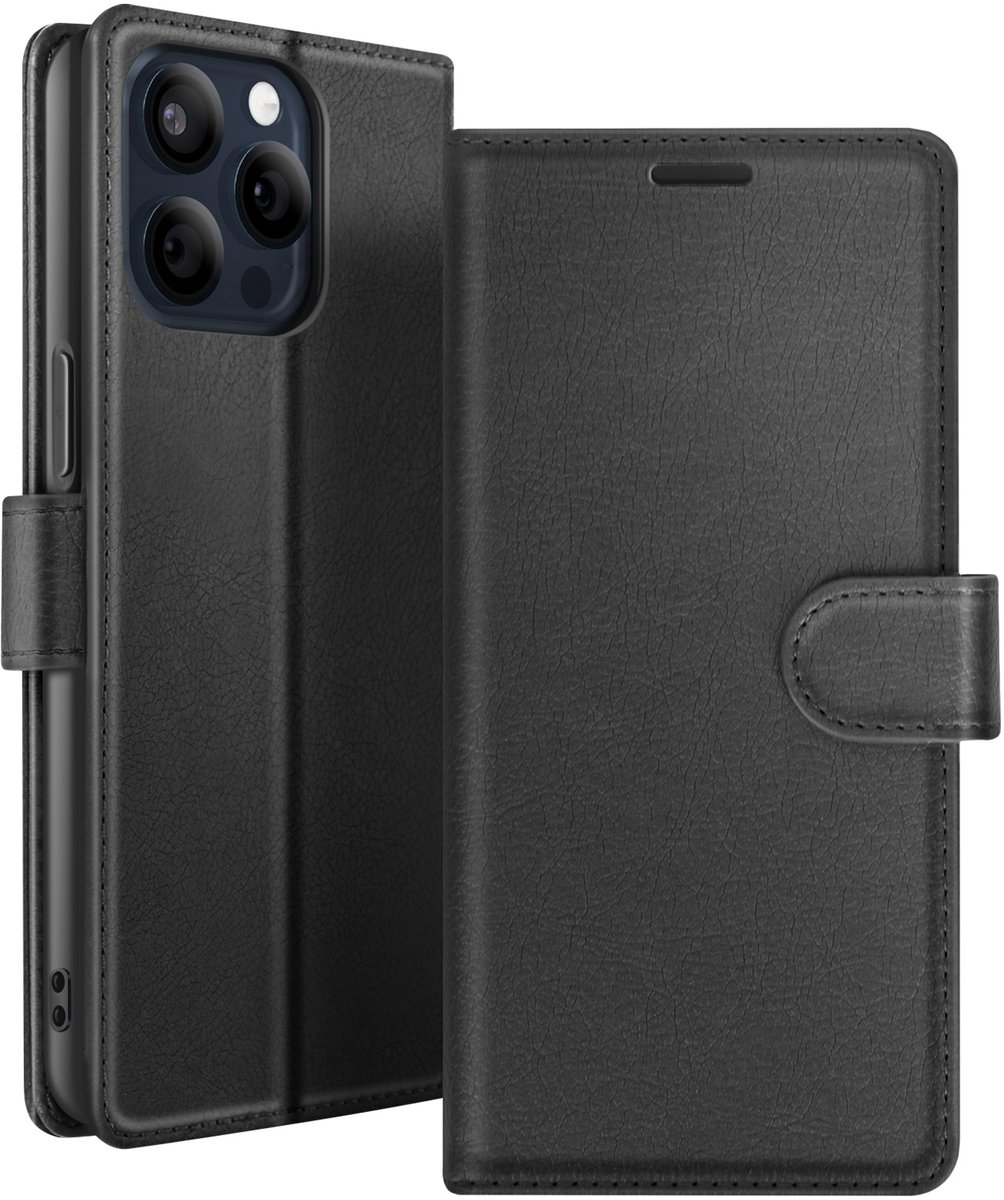 Zanae, Hoesje geschikt voor iPhone 15 Pro Max - Wallet Case & Magneetsluiting, Zwart
