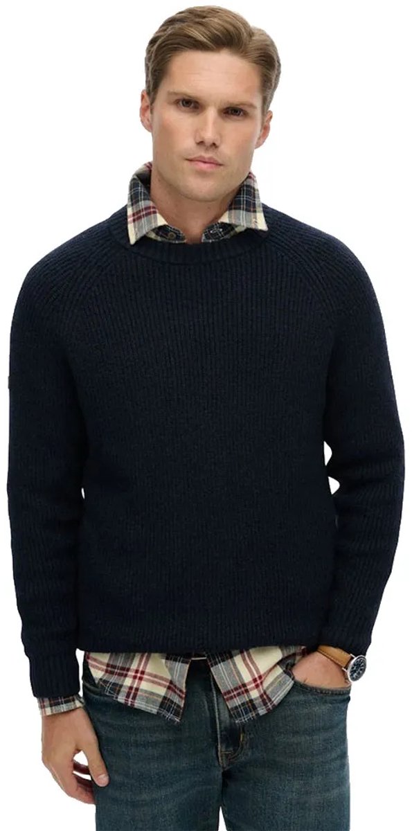 Superdry Grof gebreide trui met raglanmouwen Heren Sweaters Marineblauw